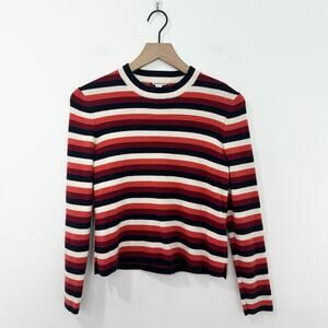 Whistles Striped Wool Sweater Women’s Size 4 Red Navy Cream Long Sleeve Pullover